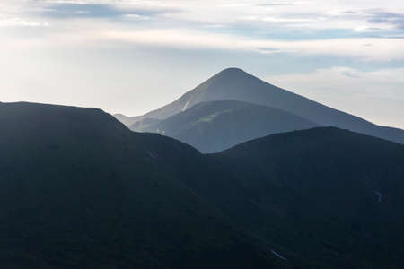Summer landscape in the Carpathian mountains. View of the mountain peak Hoverla - is the highest mountain in Ukraineのeditorial素材