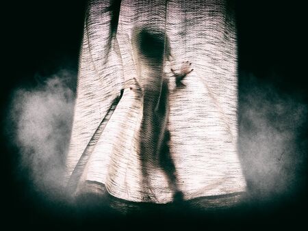 Scary Silhouette of Small Child Trapped Behind Dark Sheet