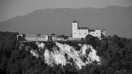 View of the Rocca di Angera near Arona, a city on Lake Maggioreのeditorial素材