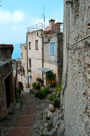 View of Verezzi and Borgio Verezzi in the province of Savonaの写真素材