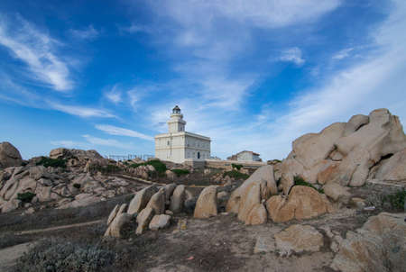 Lighthouse of Capo Testa in Sardiniaの写真素材