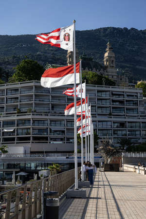 Detail of the Flags of the Yacht Club Marina of the Principality of Monacoのeditorial素材