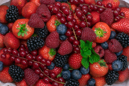 Different fresh berries as background. Fresh berries.の写真素材