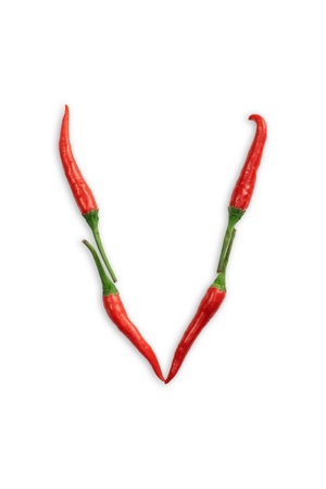 font made of hot red chili pepper isolated on white - letter V. Chili alphabet.の写真素材