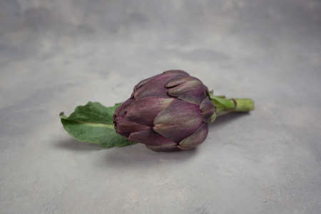 Artichokes isolated on a gray background. Top view. Copy space. BIO vegetables.の写真素材