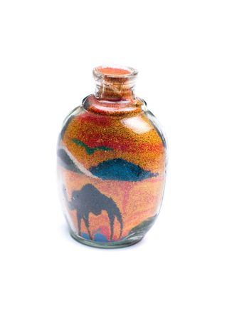 Bottle with a bulk drawings depict desertの写真素材