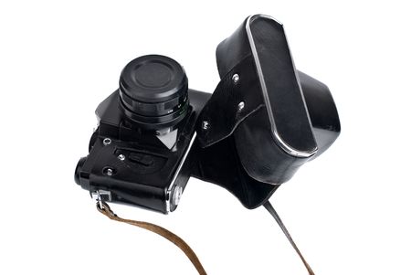 Old photo camera with leather caseの写真素材