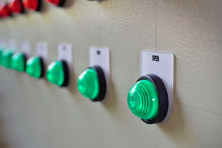 Close up shot of power panel with alarm visual lightsの写真素材