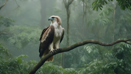Philippine eagle on a branch in the rain forest. Wildlife scene from nature.の素材