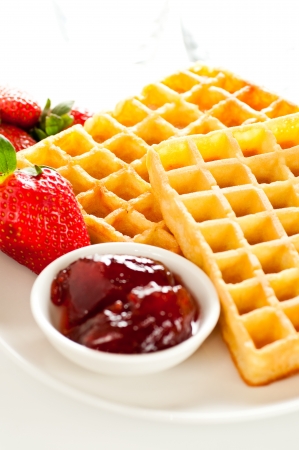 Wafles with Strawberry marmeladeの写真素材