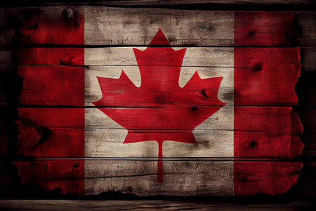 Canada flag on old wooden wall. Generative Aiの素材