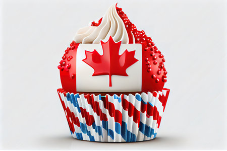 Red and white theme Canadian cupcake. Generative Aiの素材