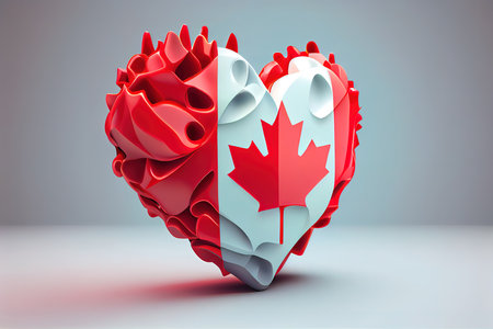 Heart with the colors of flag canada with copy space 3d illustration. Generative Aiの素材