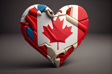 Canada flag with origami style on heart background. Generative Aiの素材