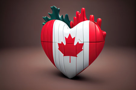 Canada flag with origami style on heart background. Generative Aiの素材