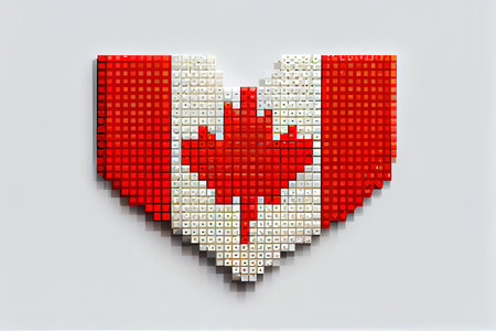 Pixel heart as canada flag on a white background. Generative Aiの素材