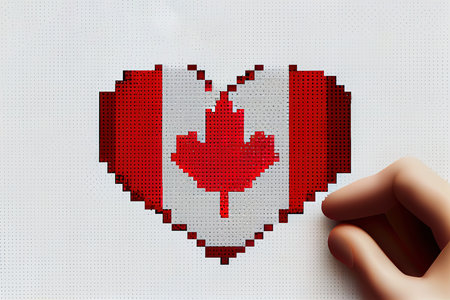 Pixel heart as canada flag on a white background. Generative Aiの素材