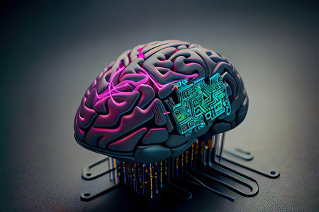 3D illustration of brain on circuit board. Generative Aiの素材