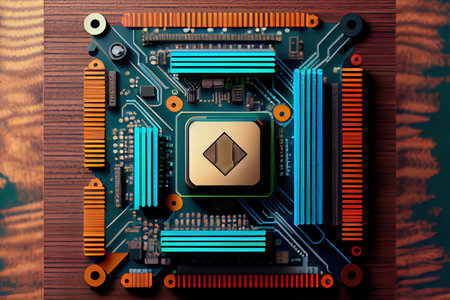 CPU chip isometric view. Generative Aiの素材