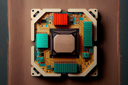 CPU chip isometric view. Generative Aiの素材