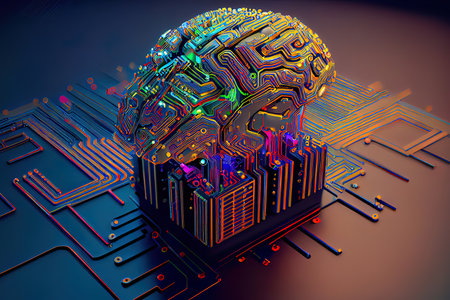 3D illustration of brain on circuit board. Generative Aiの素材
