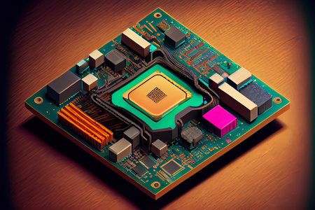 CPU chip isometric view. Generative Aiの素材
