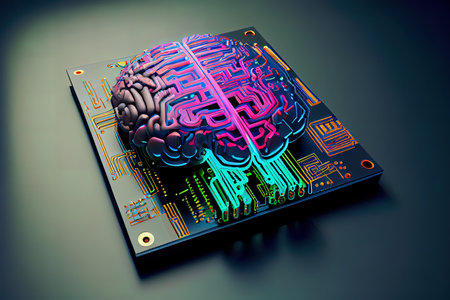 3D illustration of brain on circuit board. Generative Aiの素材