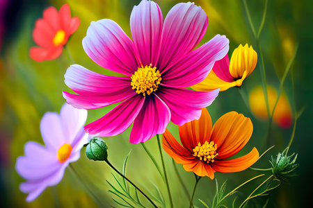 Cosmos flower in the field. Generative Aiの素材