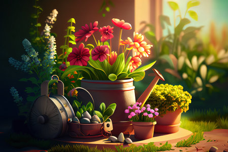 gardening tools background. Generative Aiの素材