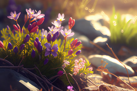 Springtime. Spring Flowers in Sunlight. Generative Aiの素材