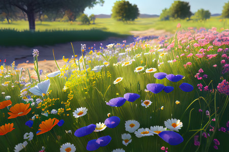 field of spring flowers. Generative Aiの素材