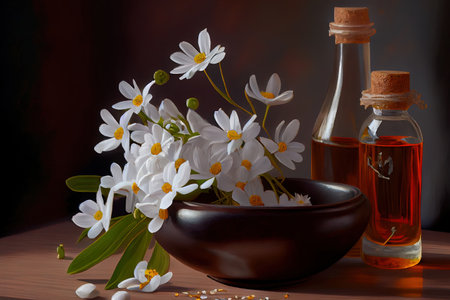 Spa still life with white flowers. Generative Aiの素材