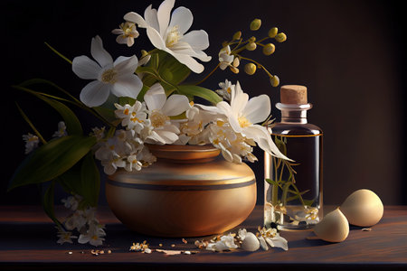 Spa still life with white flowers. Generative Aiの素材