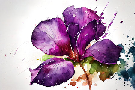 Watercolor Purple flower petal, art style. Generative Aiの素材