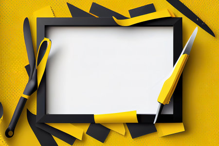 border frame of black-yellow color tools set as background with blank copy space for your text. Generative Aiの素材