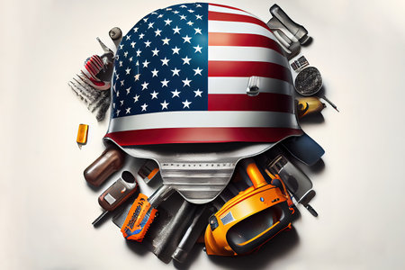 United States of America with worker tools. Generative Aiの素材
