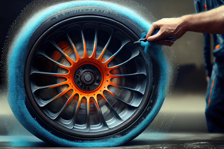 Coated wheels cleaning in hand. Generative Aiの素材