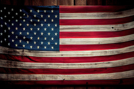United States Flag On Wooden Background. Generative Aiの素材