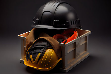 Safety Helmet With Tools In The Black Container. Generative Aiの素材
