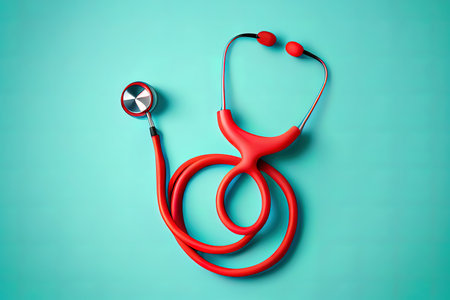 red stethoscope on bright wooden background. Generative Aiの素材