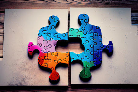 Woman and man profiles on puzzle pieces. Generative Aiの素材