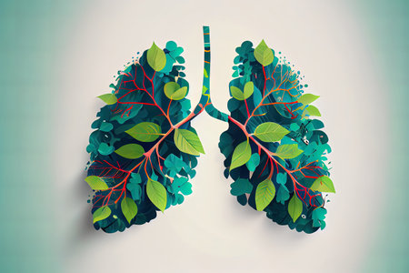 Ecological healthy human lungs on black background. Generative Aiの素材