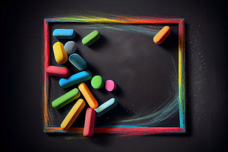 School or college blackboard background with colourful chalk. Generative Aiの素材