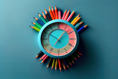 Books and colorful pencils with abacus 3D Render 3D Illustration. Generative Aiの素材