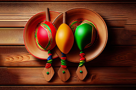 Mexico cinco de mayo fiesta carnival traditional green wood background. Generative Aiの素材
