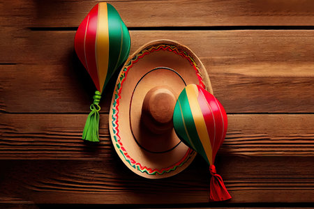 Traditional maracas and large sombrero. Generative Aiの素材