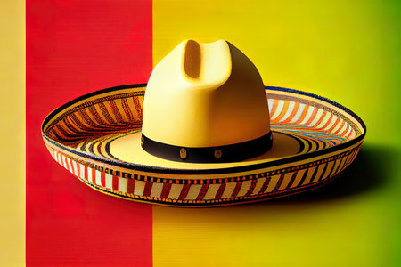 Straw Mexican Sombrero on white backgroundの素材
