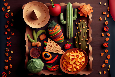 Beautiful mexican party decoration with food. Generative Aiの素材