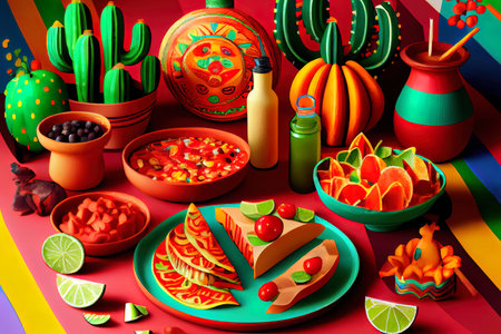 Traditional Mexican Woven Basket, Chili Peppers, Avocado and Traditional. Generative Aiの素材