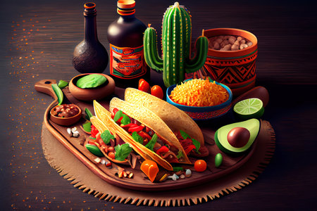 Cinco de Mayo (Fifth of May) Fiesta Celebration Concept on Blue Background. Generative Aiの素材